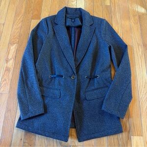White House Black Market Herringbone Knit Blazer Gray Button Jacket Womens Small